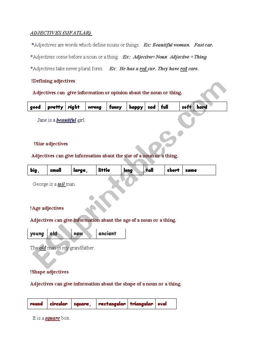 adjectives worksheet