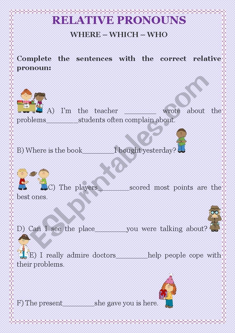 relative pronouns worksheet