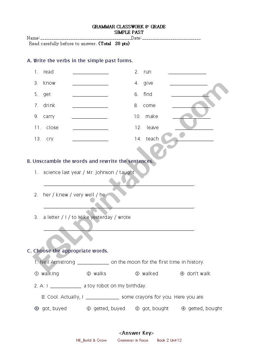 Simple Past Test worksheet