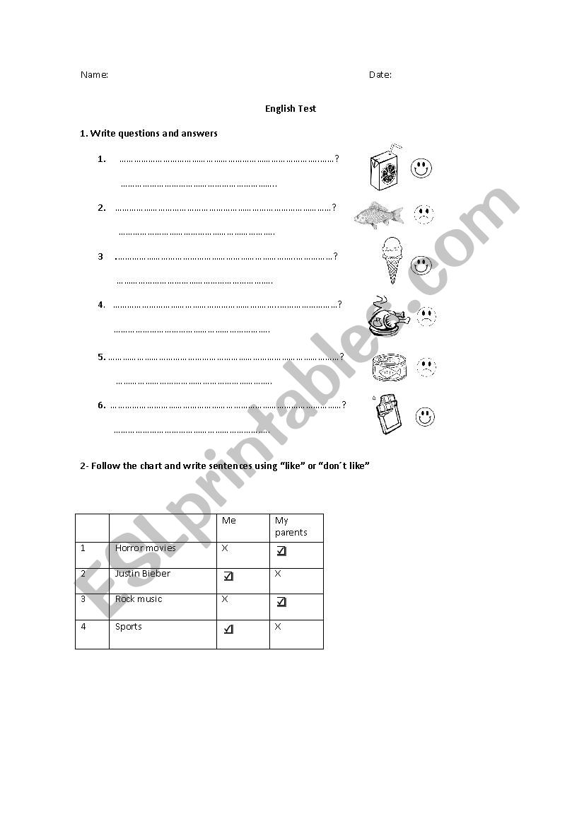 Like and don´t like - ESL worksheet by roaccardo