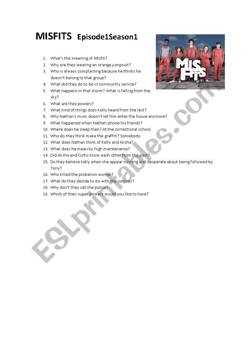 MISFITS Episode1 Season1 worksheet