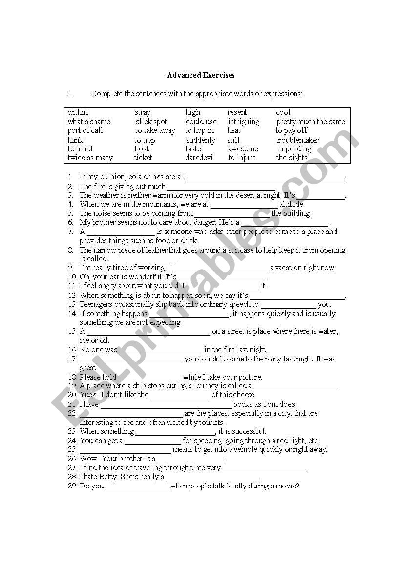 Vocab and Grammar Practice worksheet