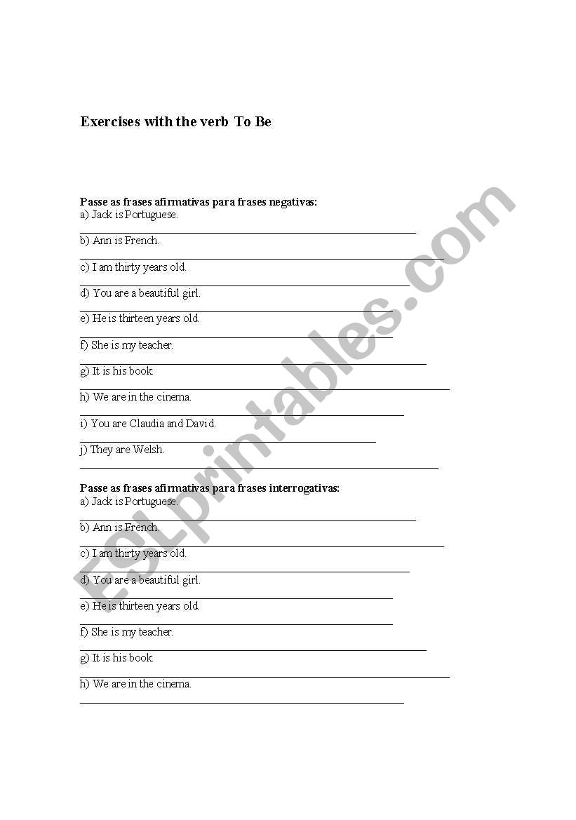 Exercises verb BE worksheet