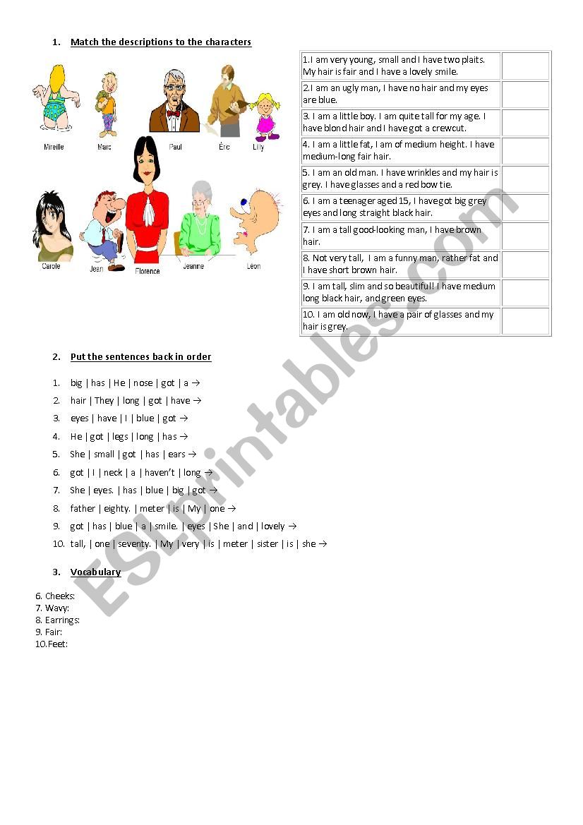 Physical description worksheet