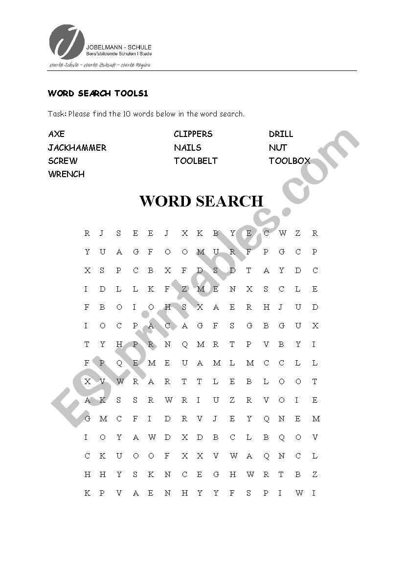 Word Search Tools worksheet