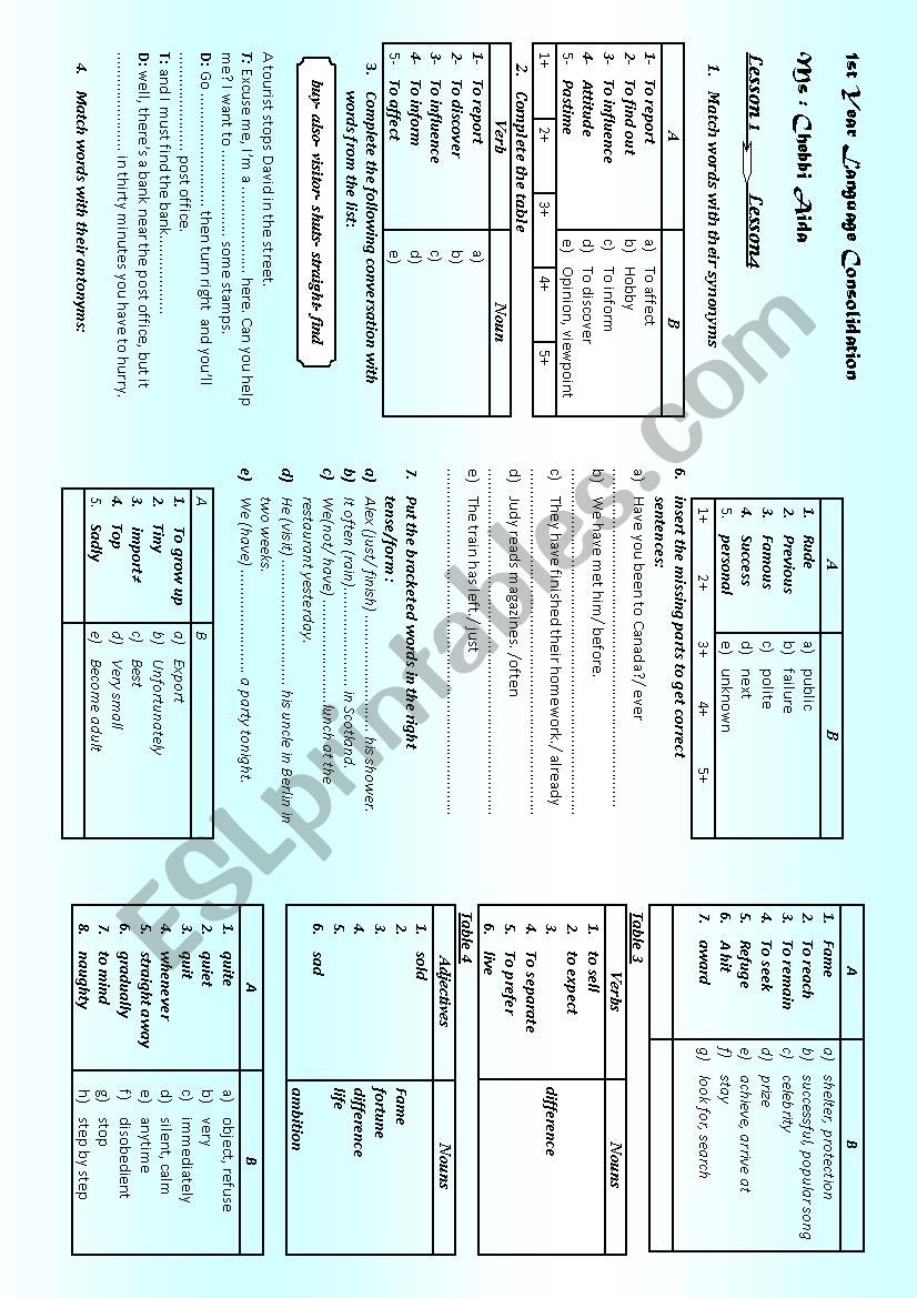 revision worksheet