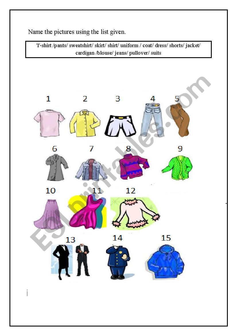 clothes vocabulary worksheet