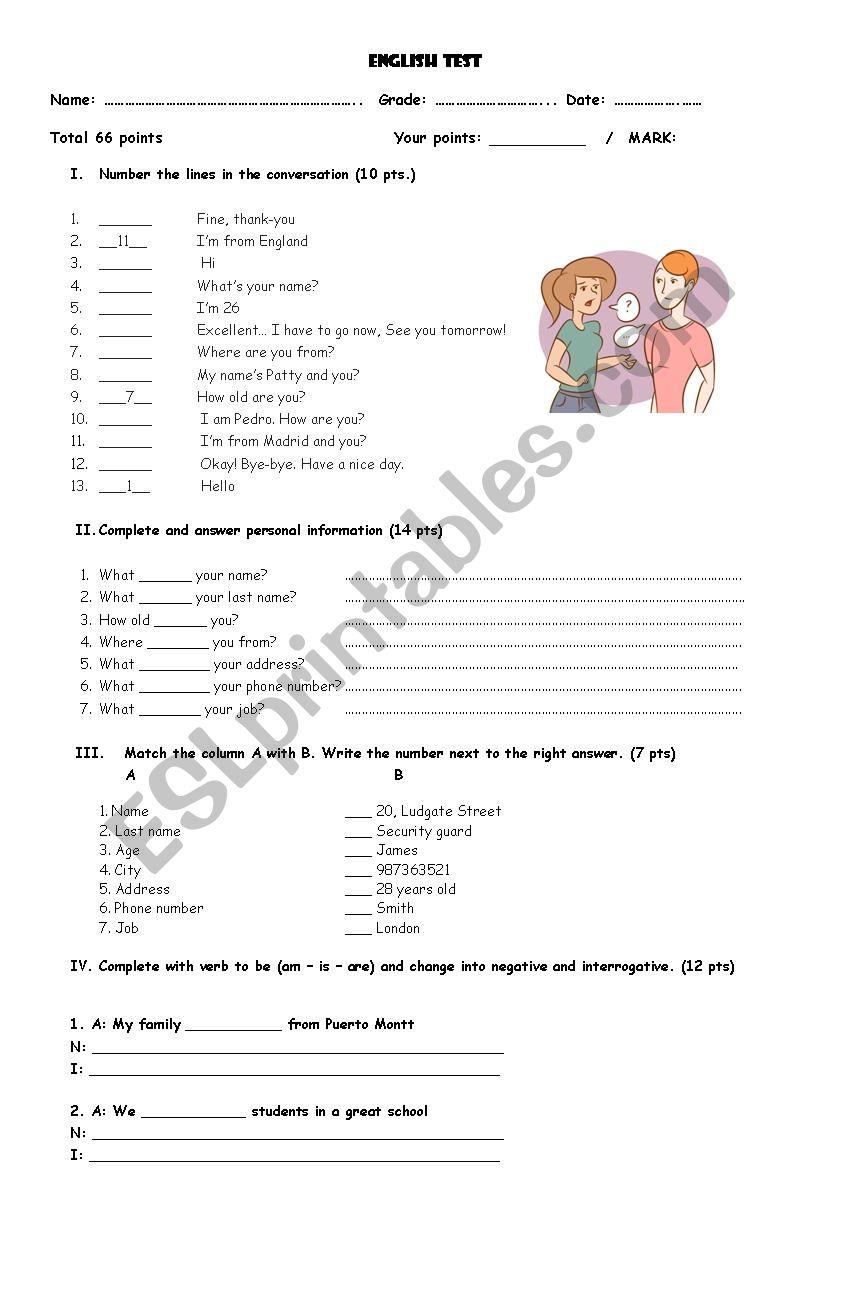 English Test worksheet