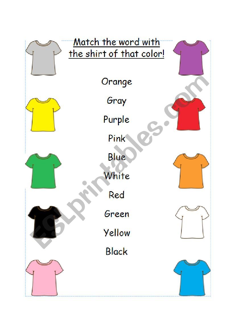 Match the shirts with their colors!