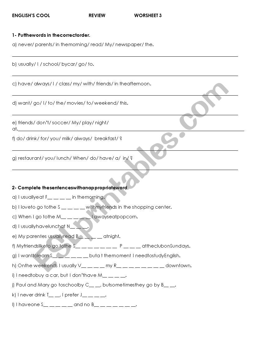 Present Simple  worksheet