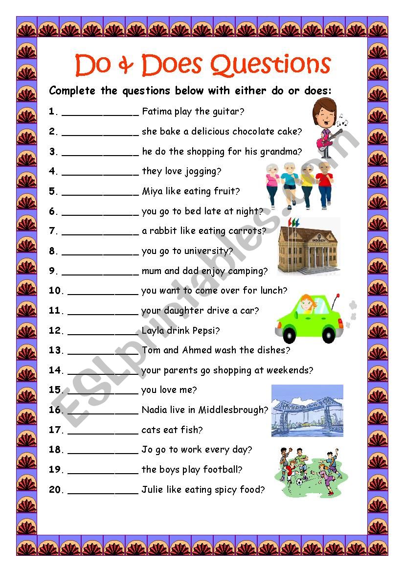 Do Does Questions ESL Worksheet By Elle81