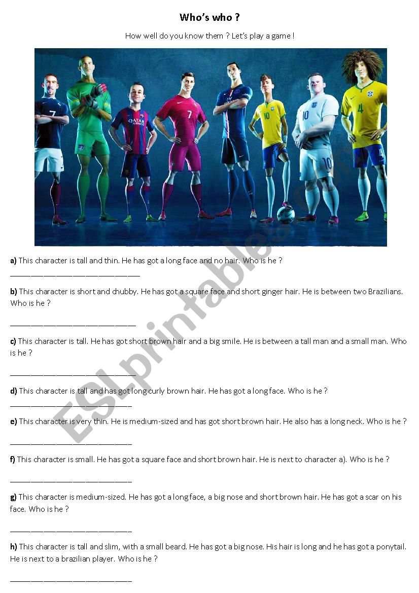 Whos who ? (Physical description worksheet)