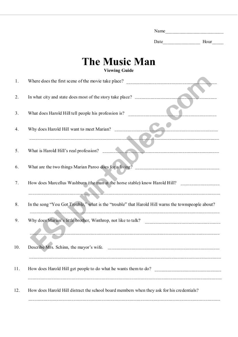 The Music Man worksheet