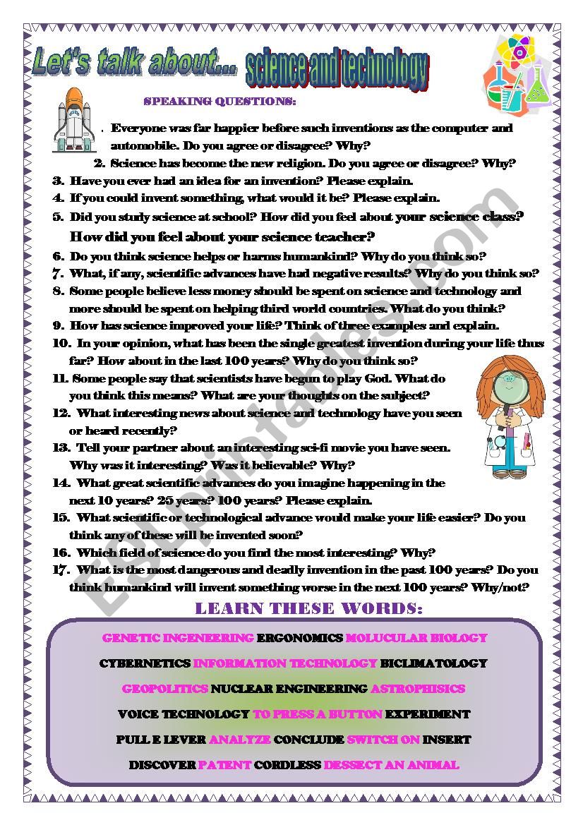 let s talk about science and technology esl worksheet by kimto