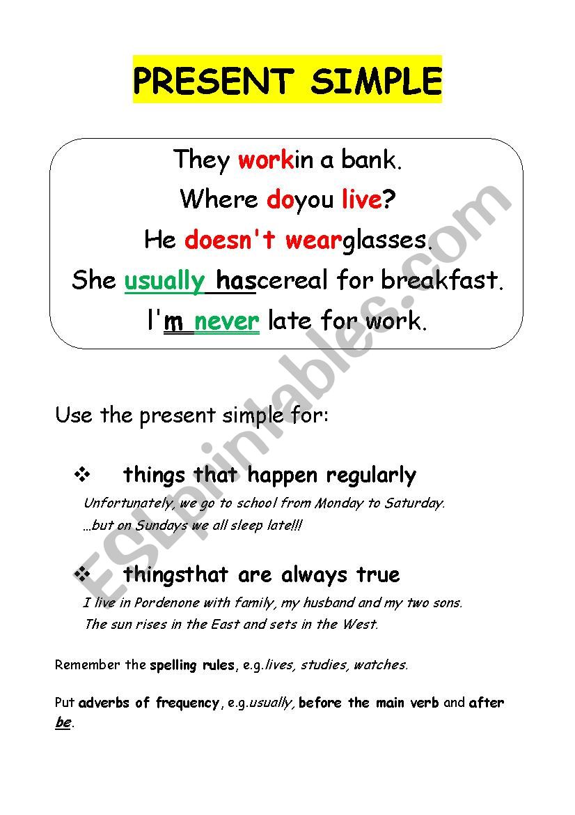 Class poster: Present simple and continuous