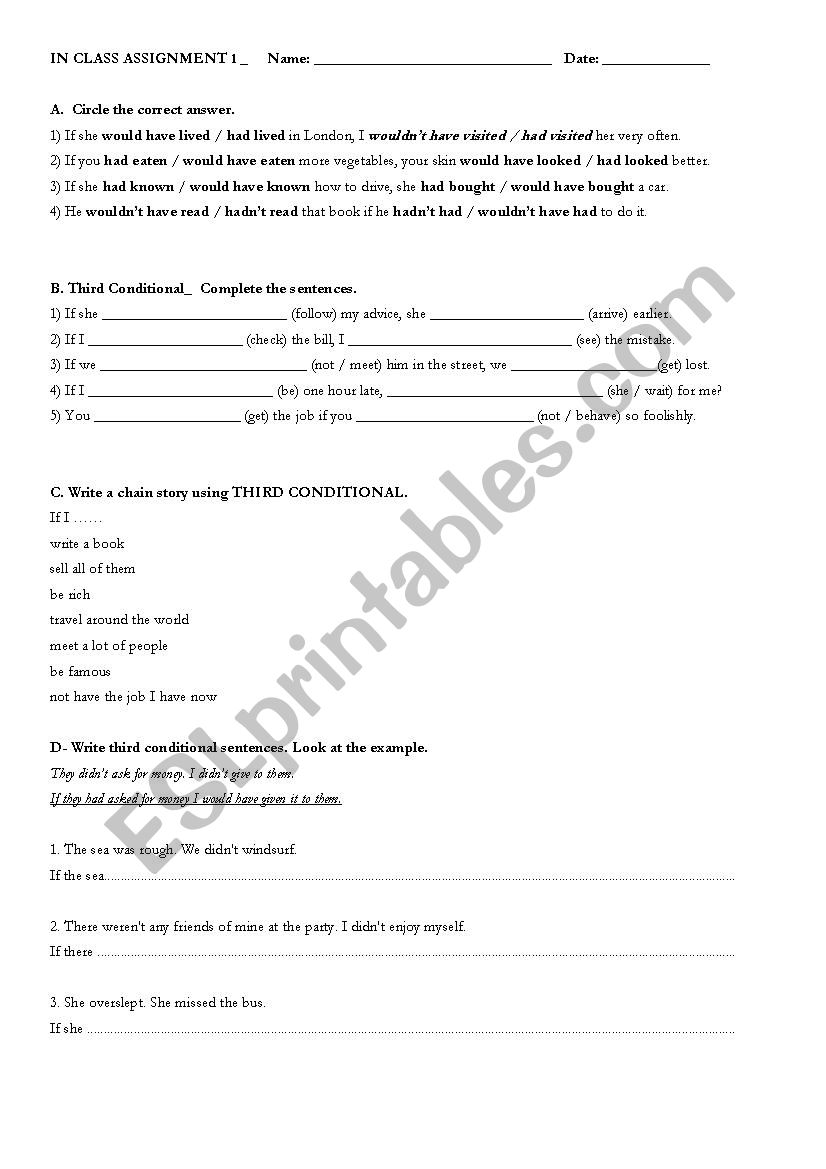 THIRD CONDITIONAL  worksheet