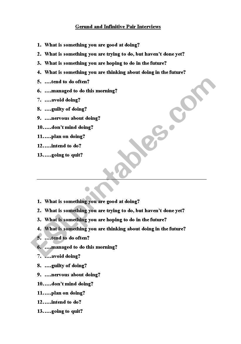 Gerund and Infinitive Interview Questions