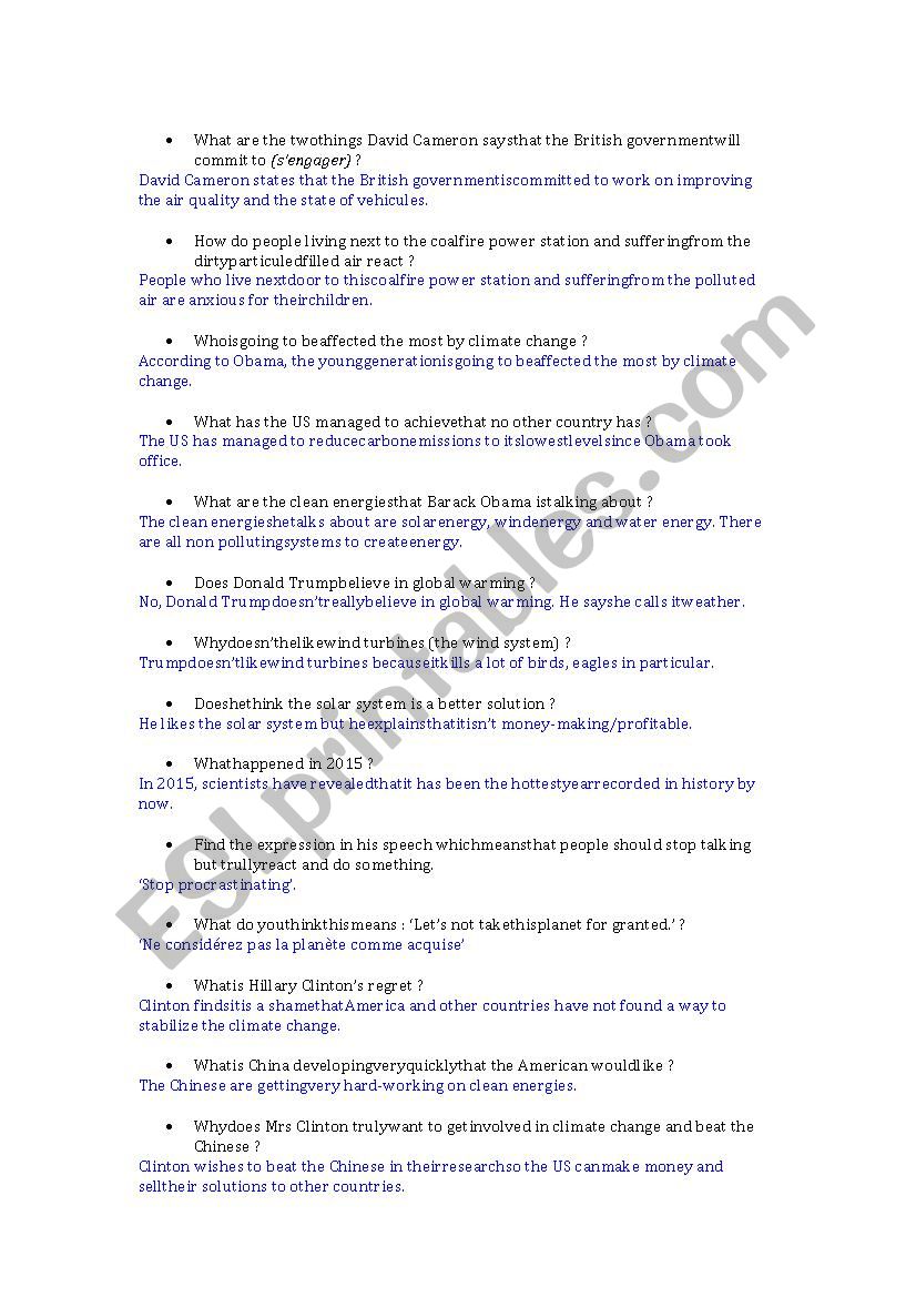 Climate Change Listening Comprehension Esl Worksheet By