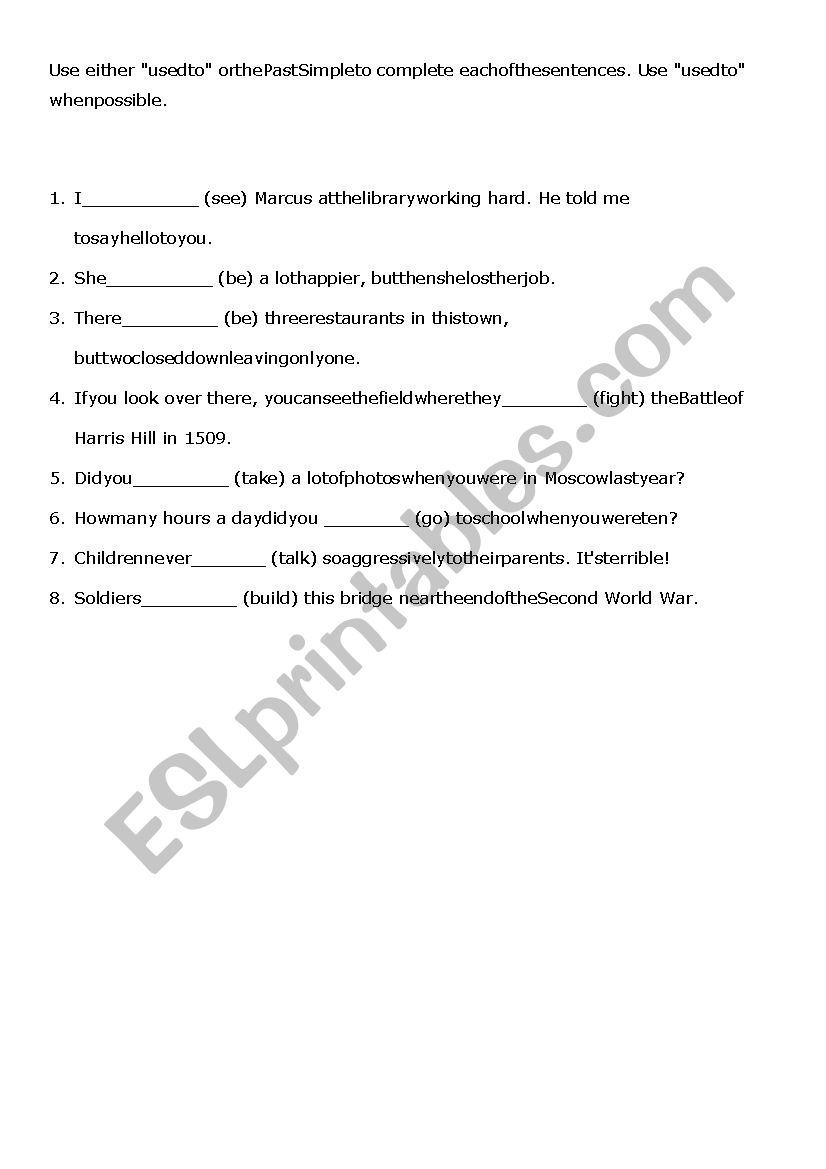 used to and simple past worksheet