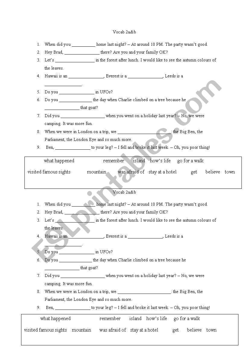 Vocabulary - Get to the Top 2a&b