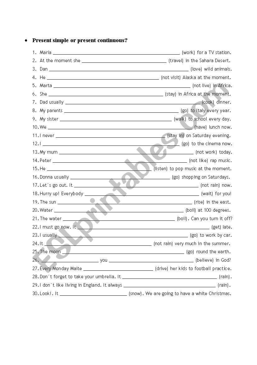 Present Simple or Continuous? worksheet