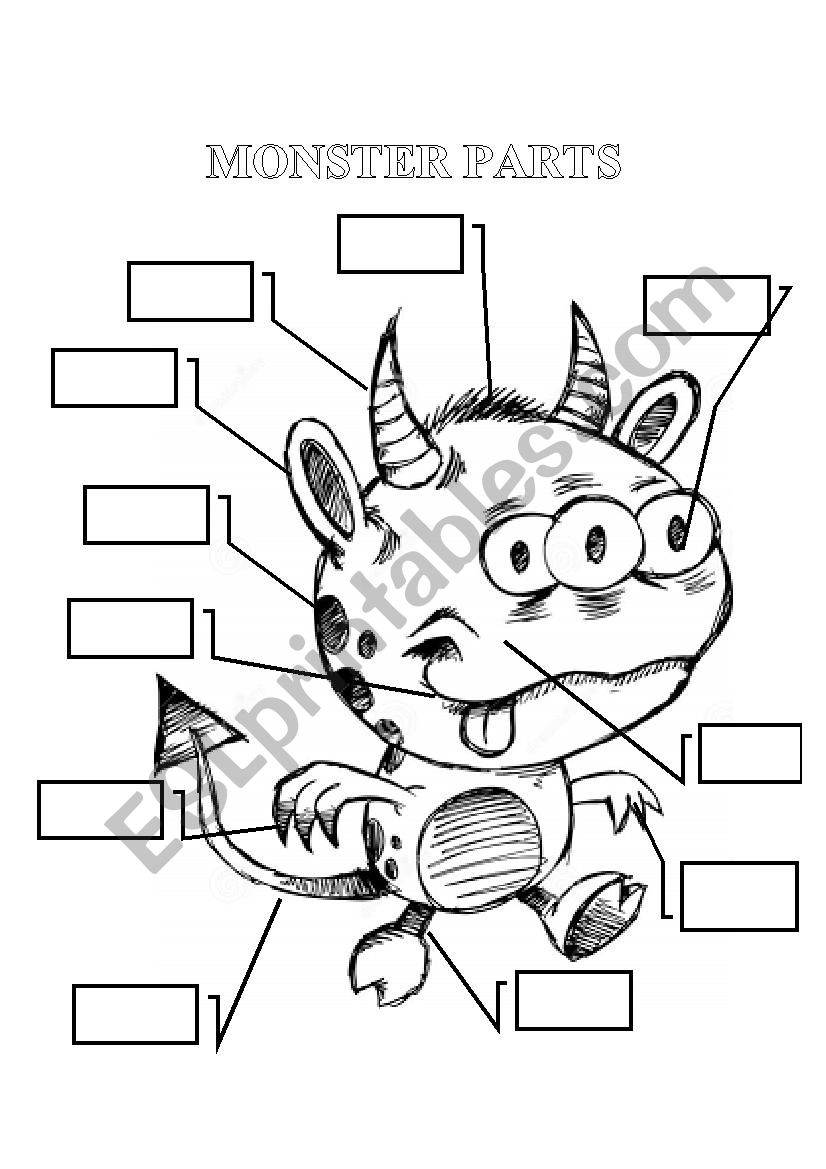 MONSTER PARTS WORDSEARCH worksheet