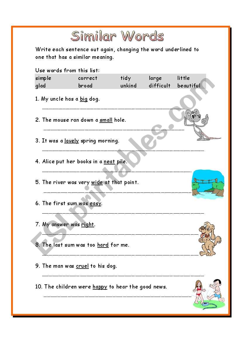 Similar Words ESL Worksheet By Elaineabela1