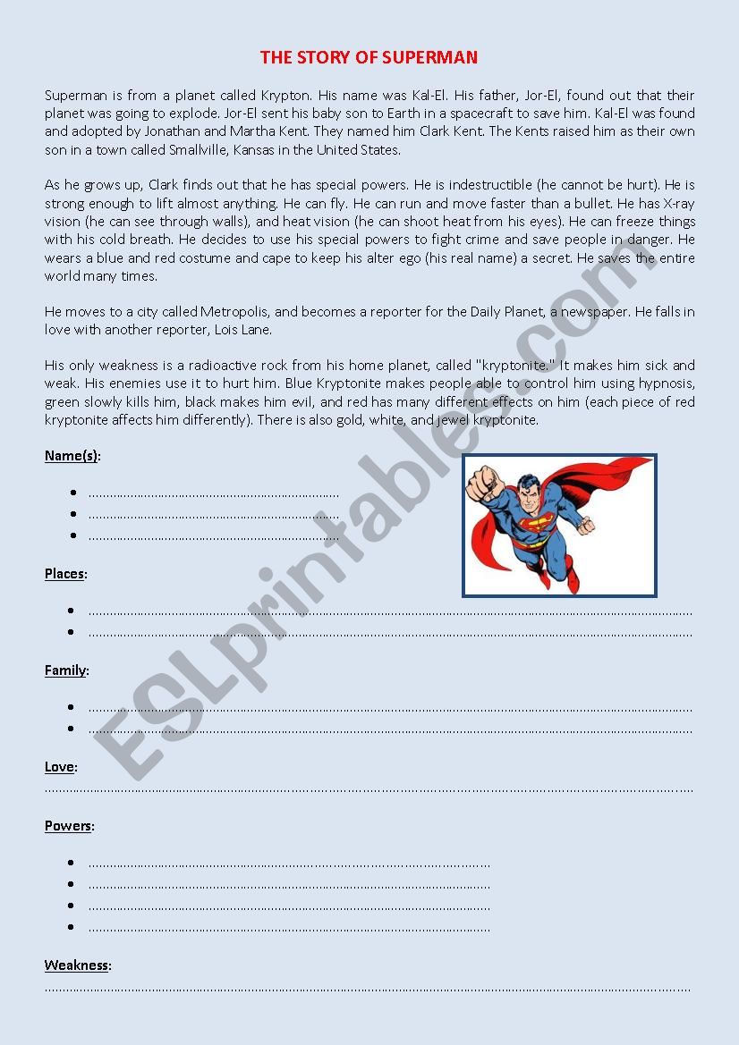 SUPERHERO worksheet