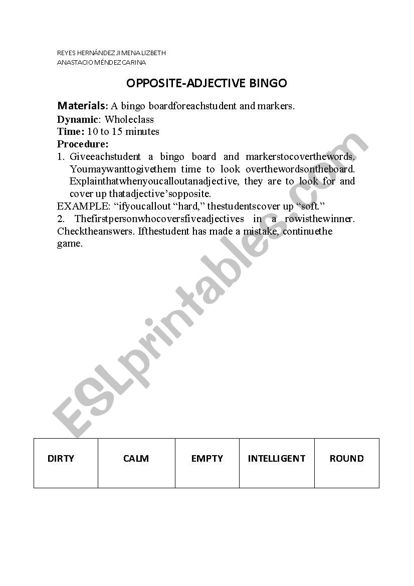 opposite material class worksheet