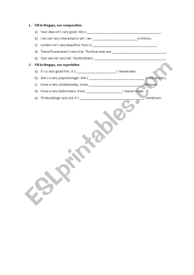 comparative superlative test worksheet