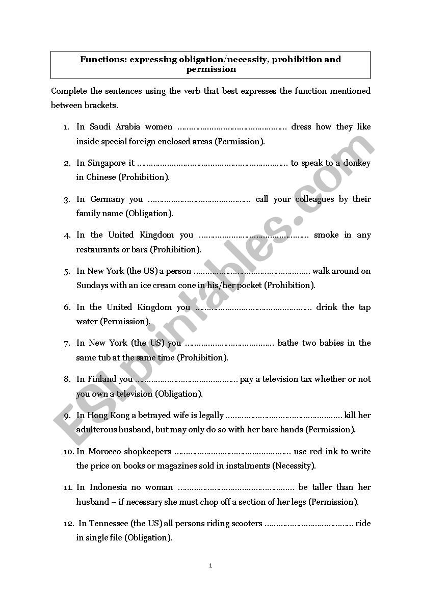 Modals worksheet