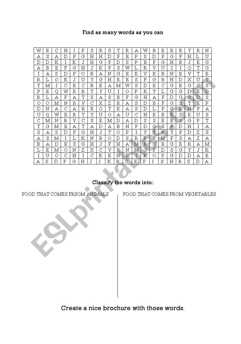 foos crossword worksheet