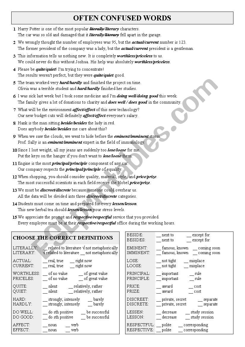 Often Confused Words ESL Worksheet By EvaLore