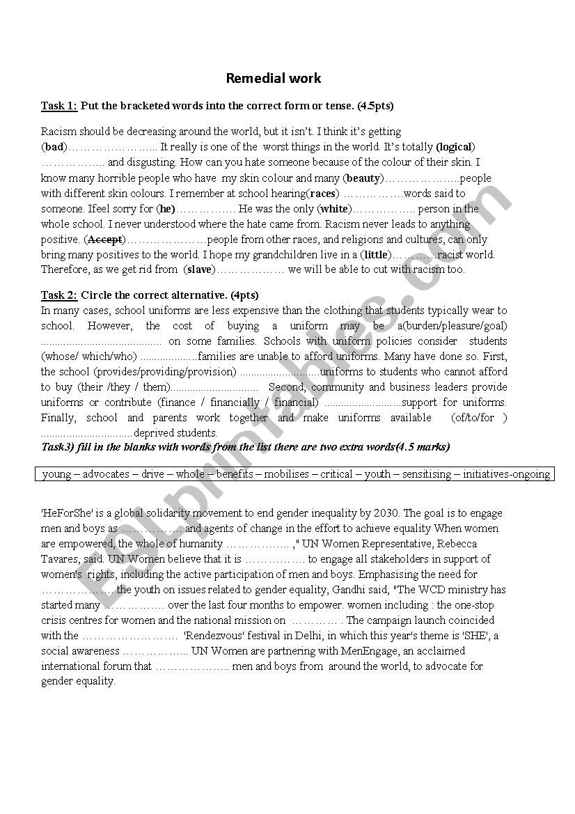 2nd Form Remedial Work ESL Worksheet By Emna2312