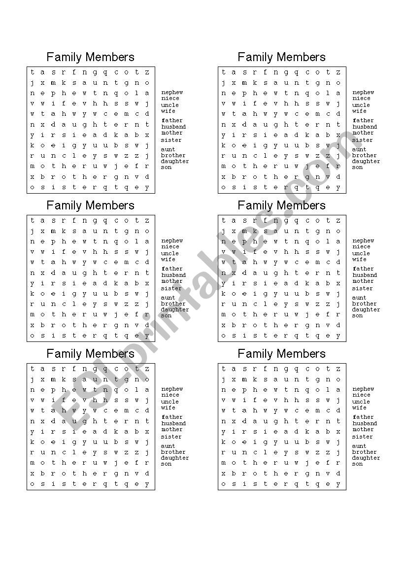 Family member worksheet