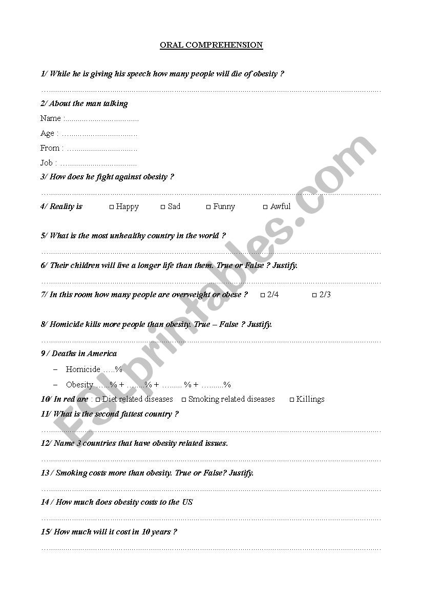 Jamie Oliver´s Ted Talk Oral Comprehension Esl Worksheet By Evilqueen 