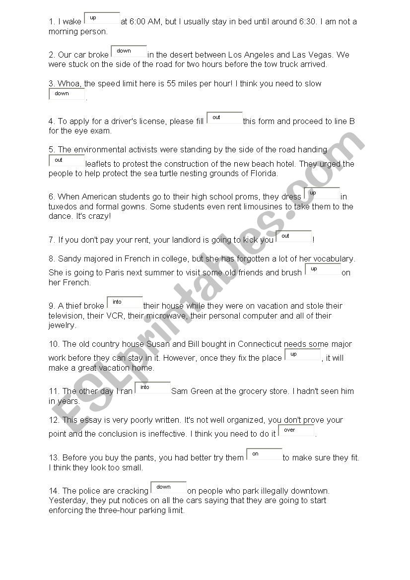 preposition worksheet