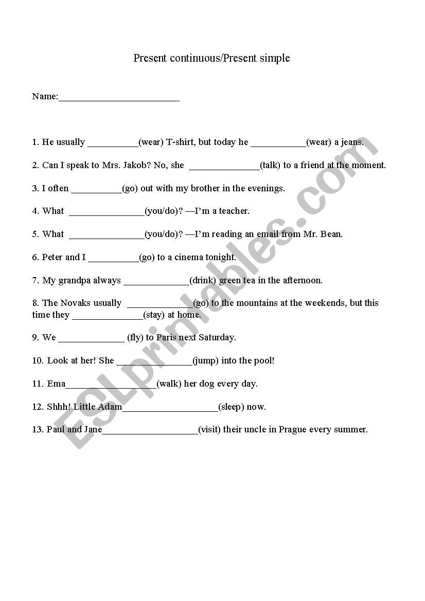 Present simple / Present continuous - ESL worksheet by Helejaka