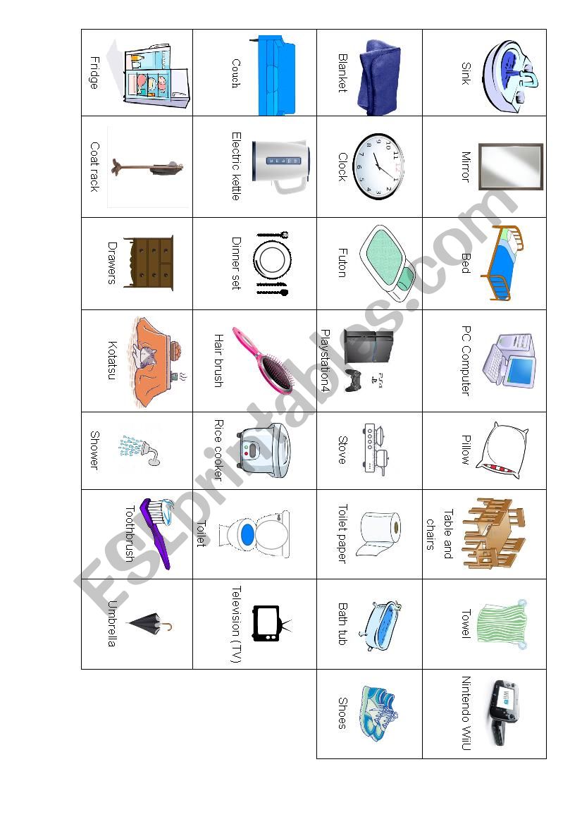 Household Objects and Rooms in the Home - ESL worksheet by Ninava