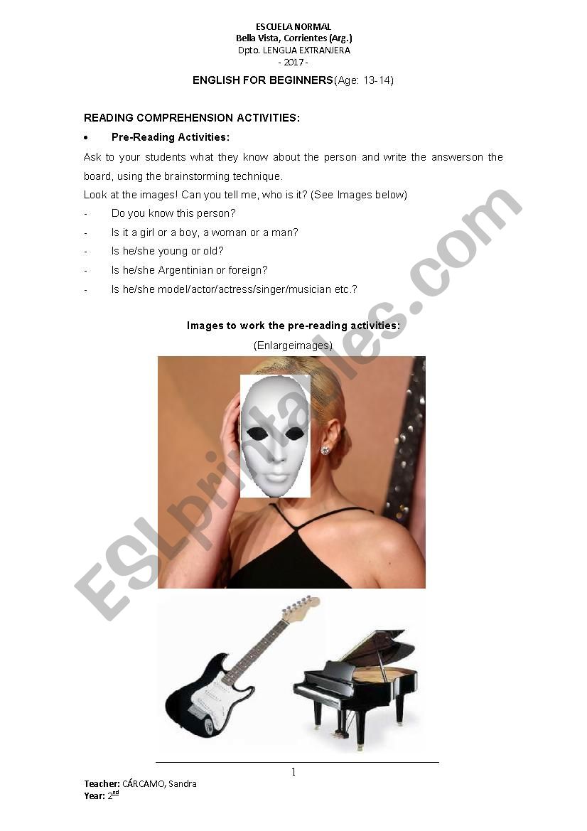 Lady Gaga worksheet