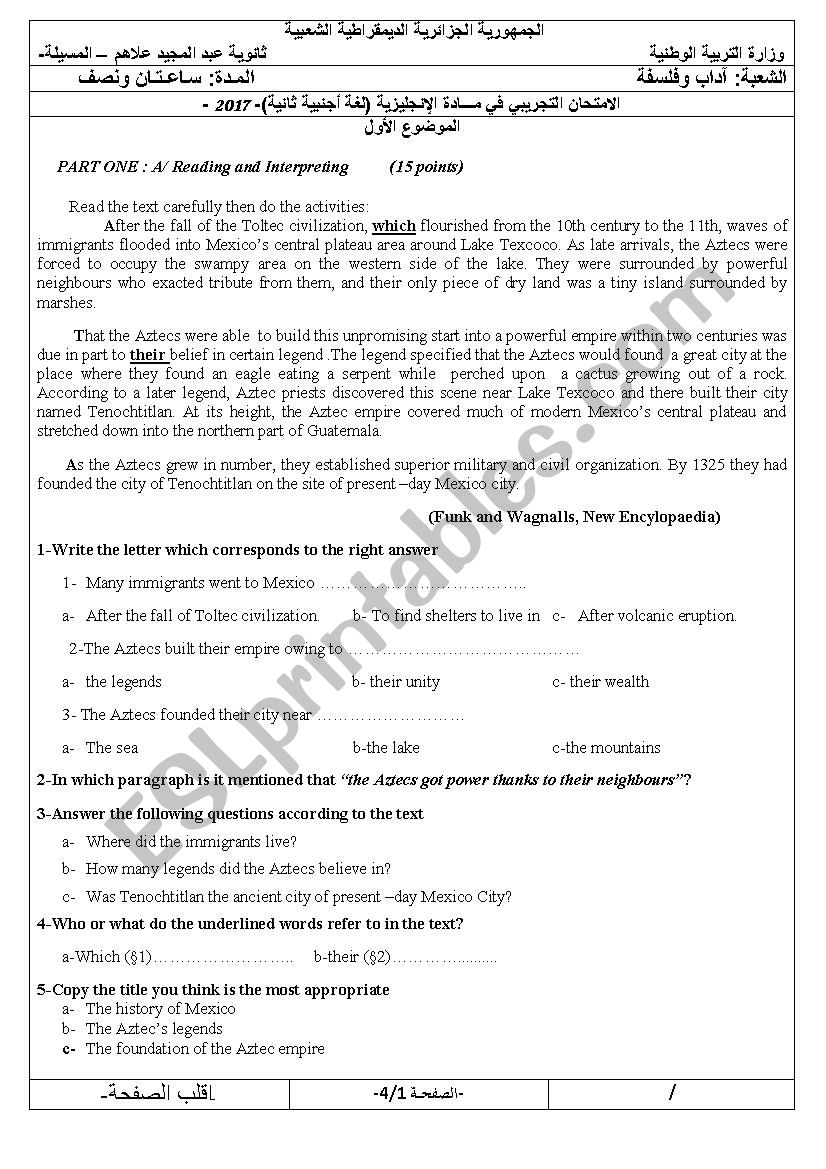 bac like exam worksheet