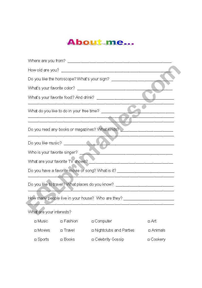 About me... - ESL worksheet by marinagflores