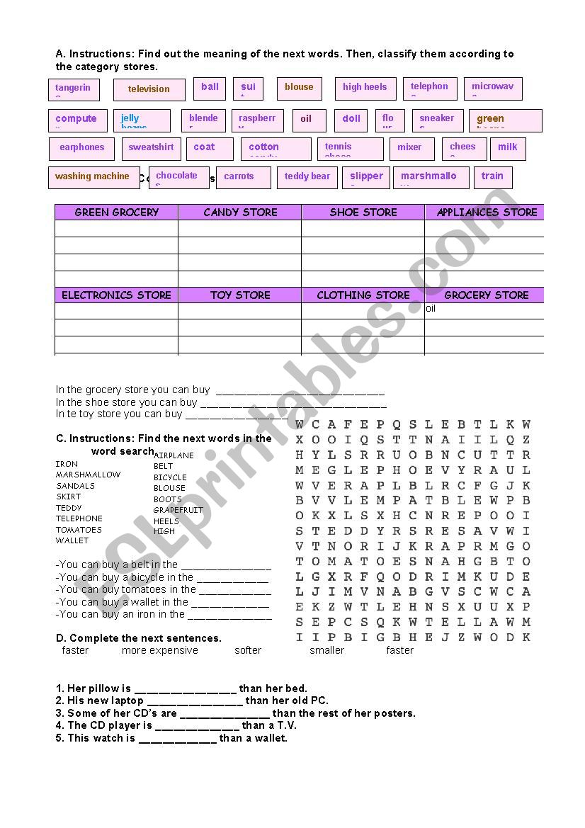 Srores and goods worksheet