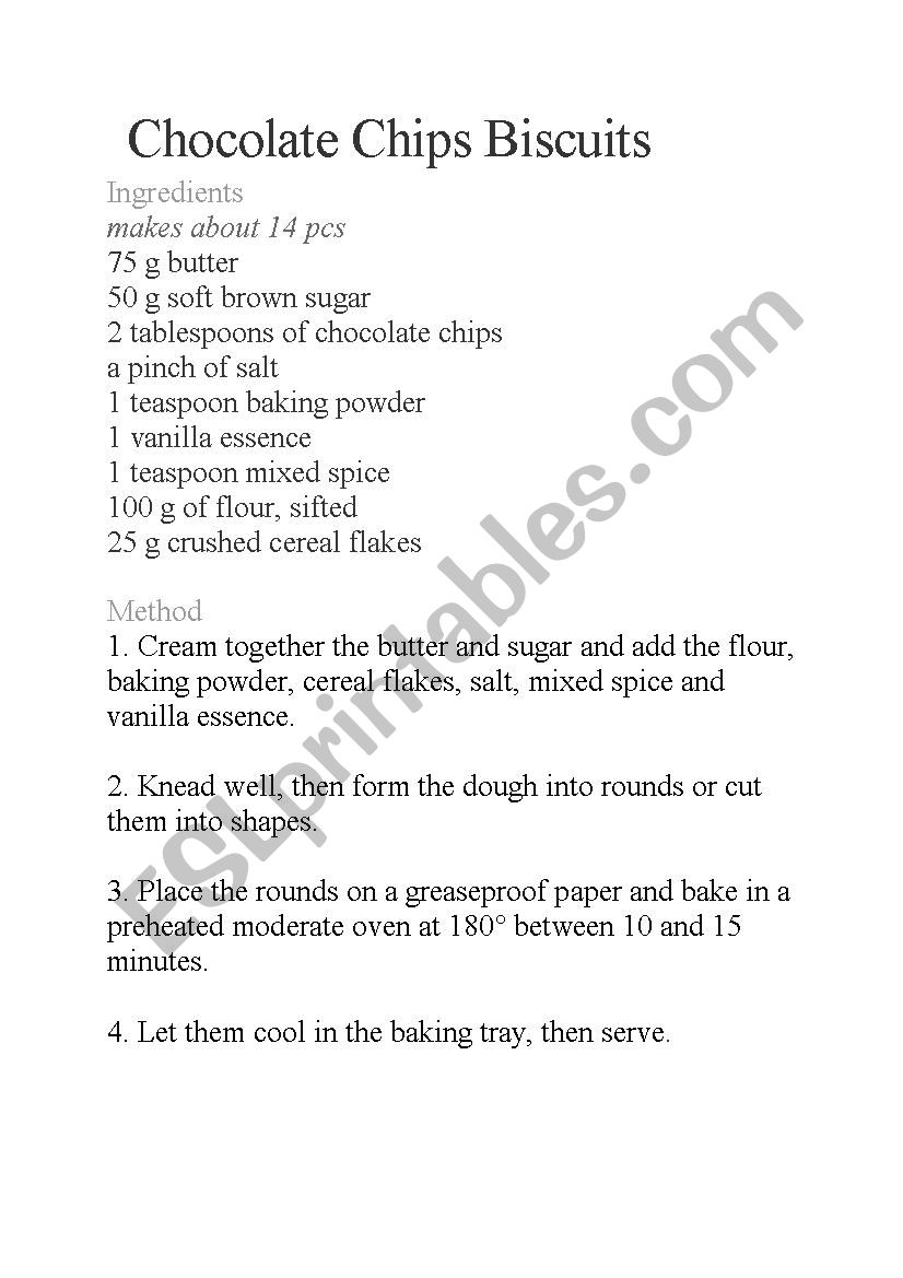 chocolate biscuitsrecipe  worksheet
