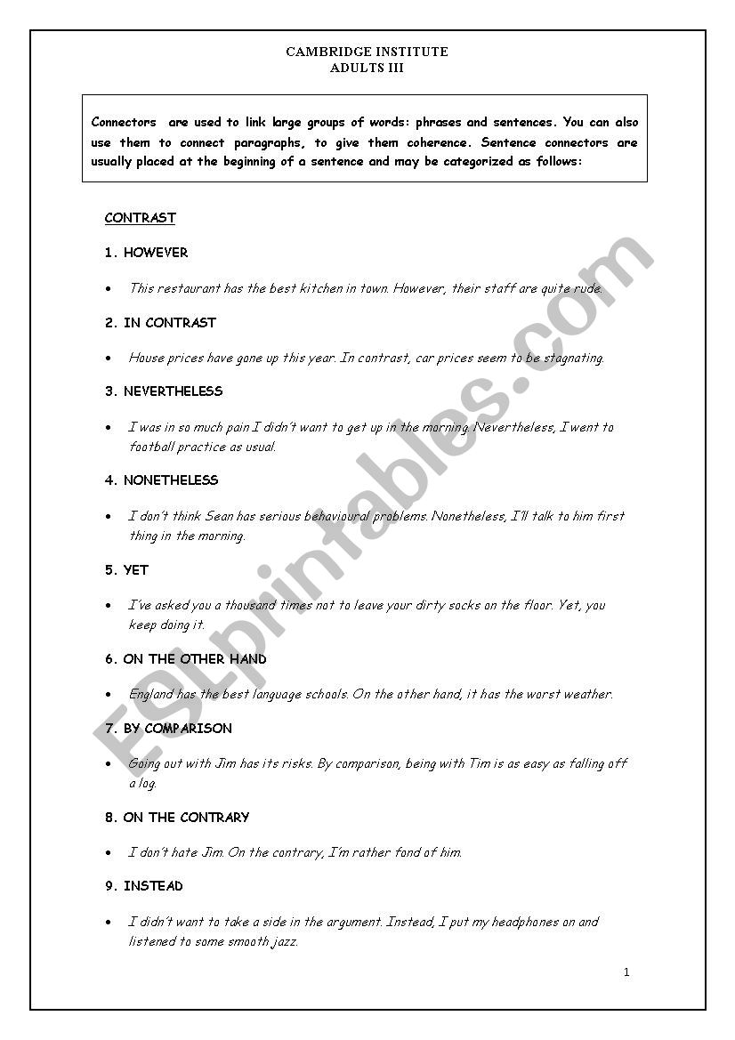 Connectors worksheet