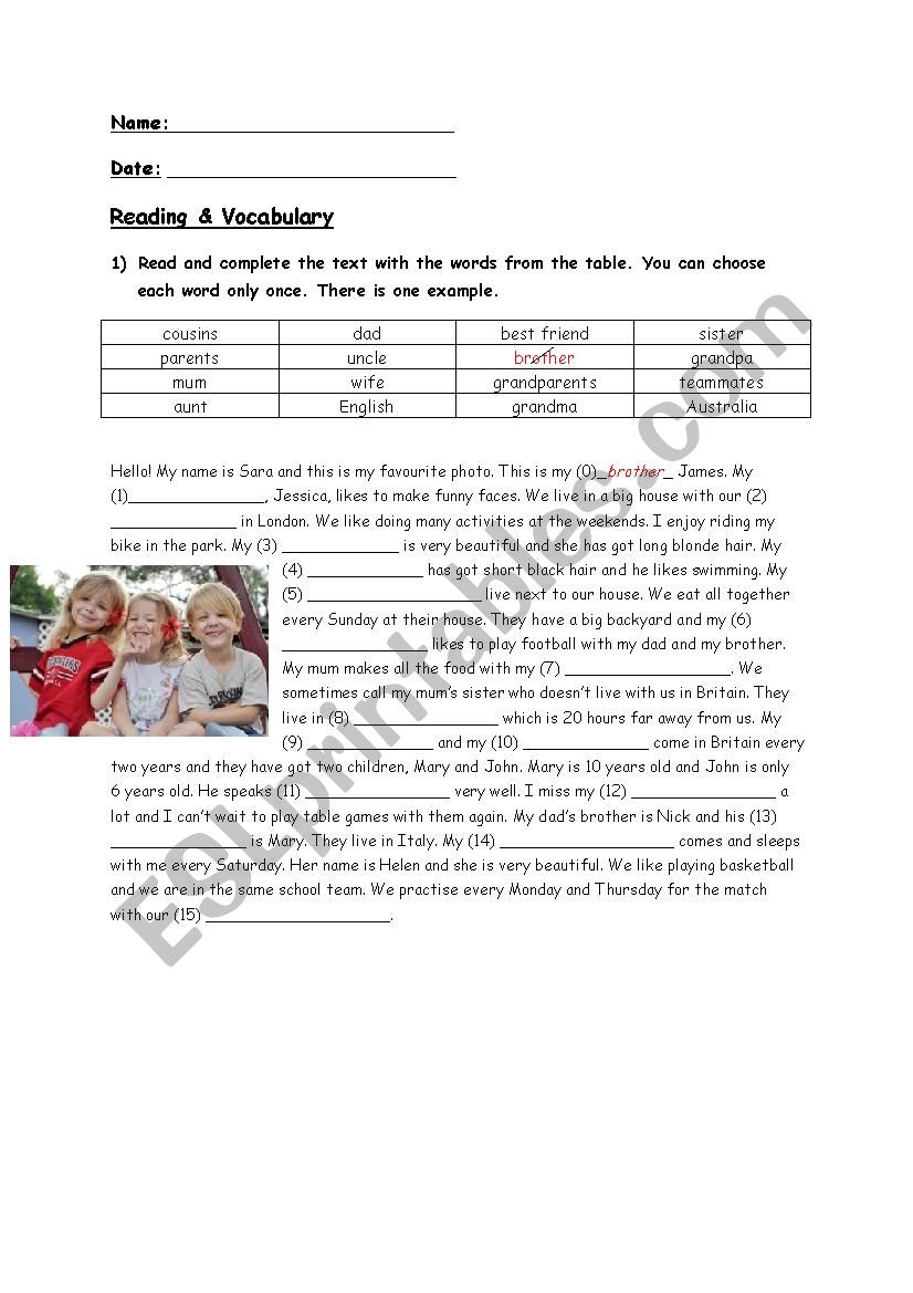 Family Members worksheet