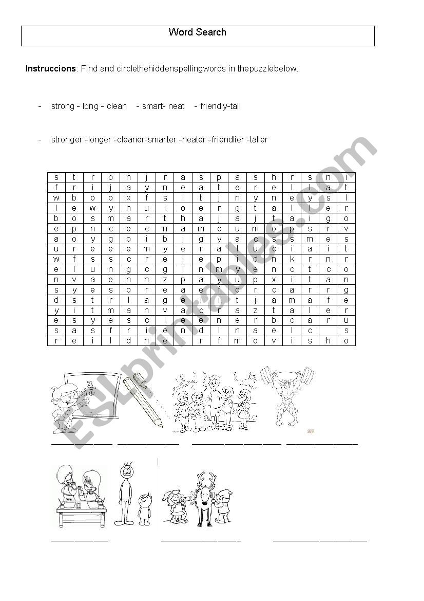 word search comparatives worksheet