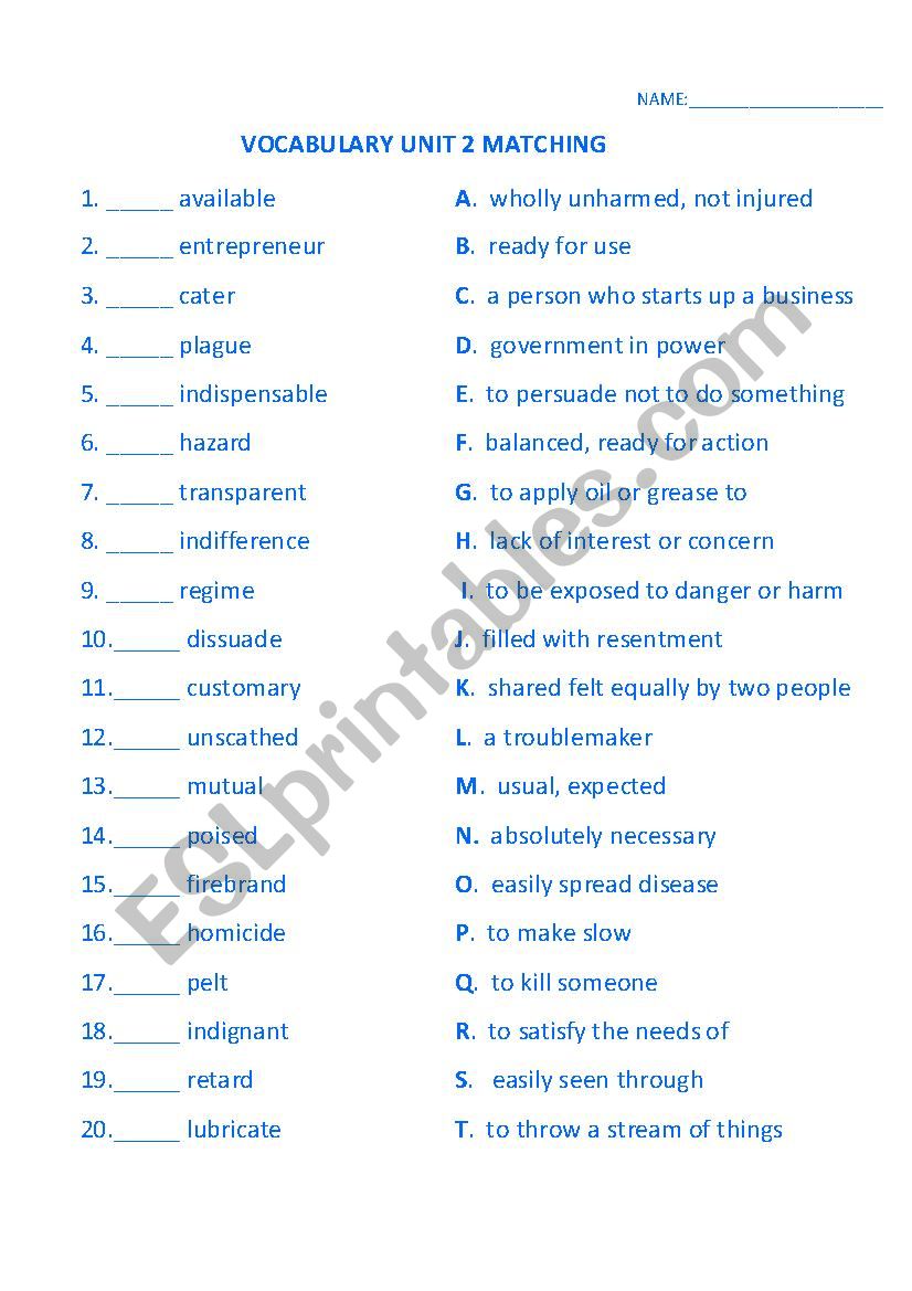 vocabulary-matching-definitions-esl-worksheet-by-myezronu