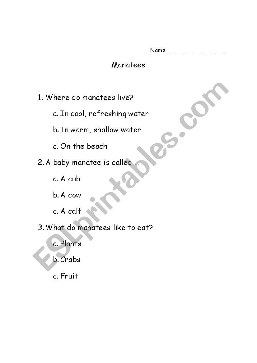 Manatees worksheet