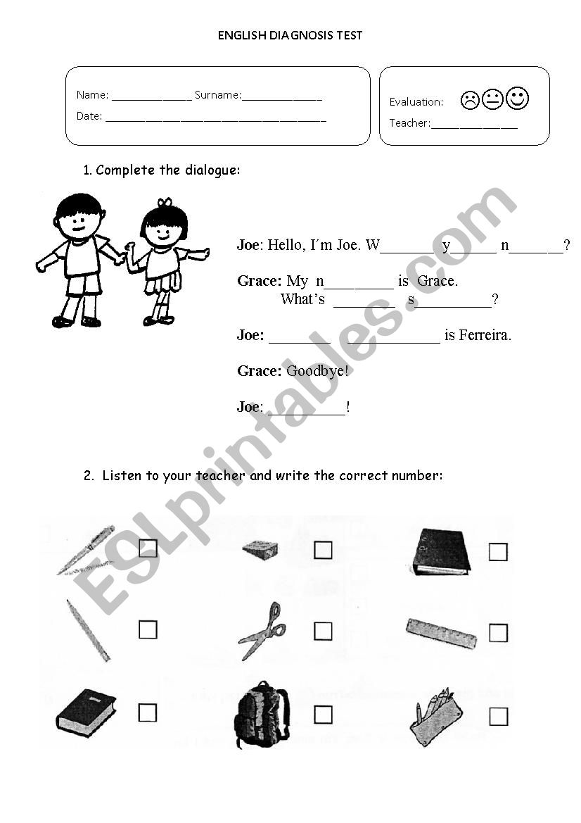 ENGLISH DIAGNOSIS TEST worksheet